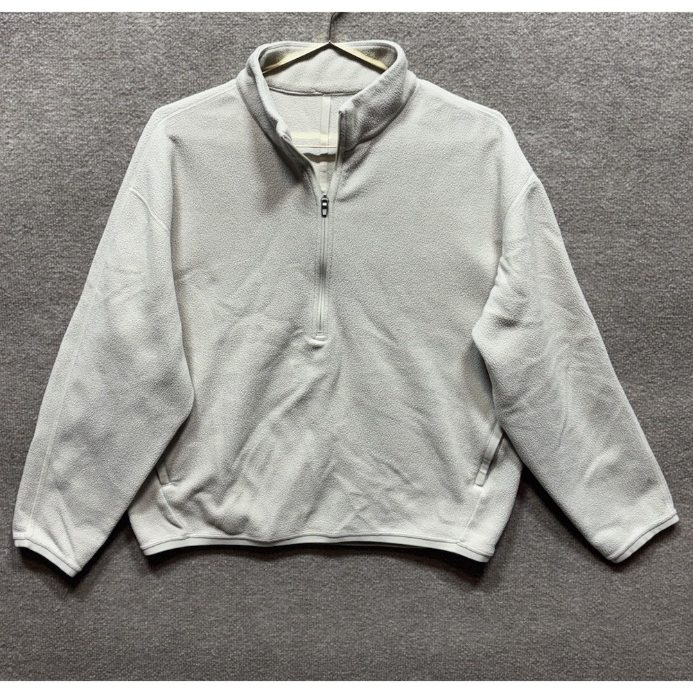 Lululemon Oversized Fit Fleece Sweater Half Zip Mens Medium Beige Mock Neck EUC